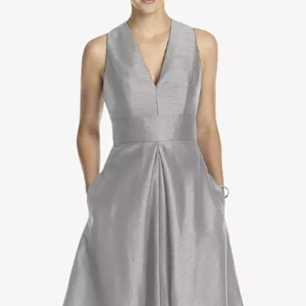 Alfred Sung Pleated Skirt Dupioni Dress with Pockets